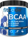Fitcode Ultra Premium BCAAs με 5G καθαρό BCAAs με αποδεδειγμένη 2:1:1 αναλογία των αμινοξέων για να βοηθήσει μετά την αποκατάσταση προπόνησης, Lean μυϊκή ανάπτυξη, αντοχή, 30 υπηρεσίες (μπλε Raz)