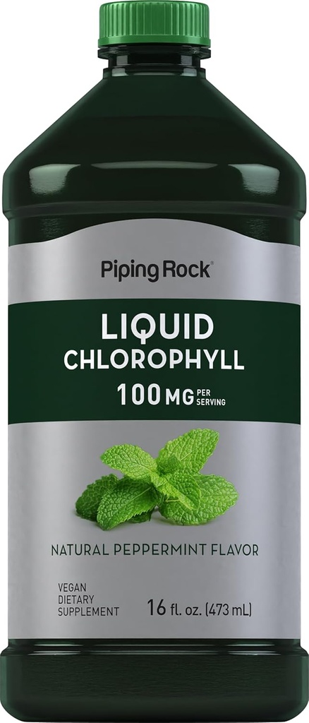 Piping Rock Liquid Chlorophyll 100mg | 16 oz | Mint Flavor | Kadınlar ve Erkekler için | Vegan, Non-GMO ve Gluten Free Formula