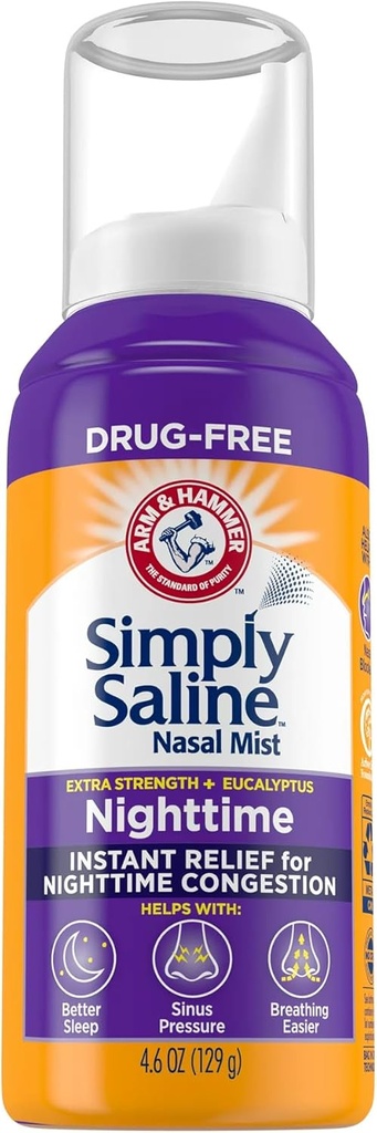 Basitçe Saline Plus Nighttime Formula Nasal Mist, Eucalyptus, Ekstra Kuvvet, 4.6 fl oz - 2pc