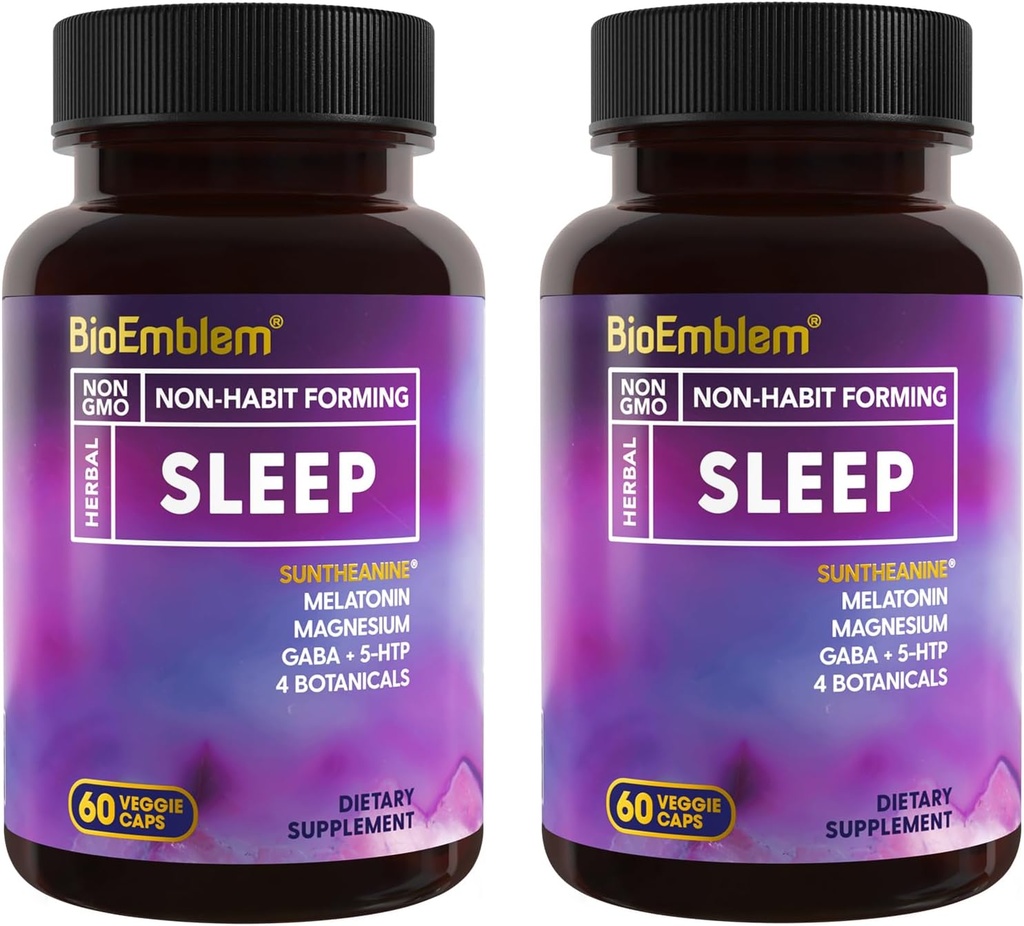 BioEmblem Natural Sleep Aid for Adults with Melatonin, Valerian Root, Suntheanine & More 