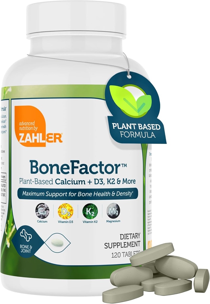 Zahler Bonetors, Bone Strength Supplement, Kalsiyum, Vitamin D, Vitamin K ve Magnezyum, Sertifikalı Kosher, 120 Tablet