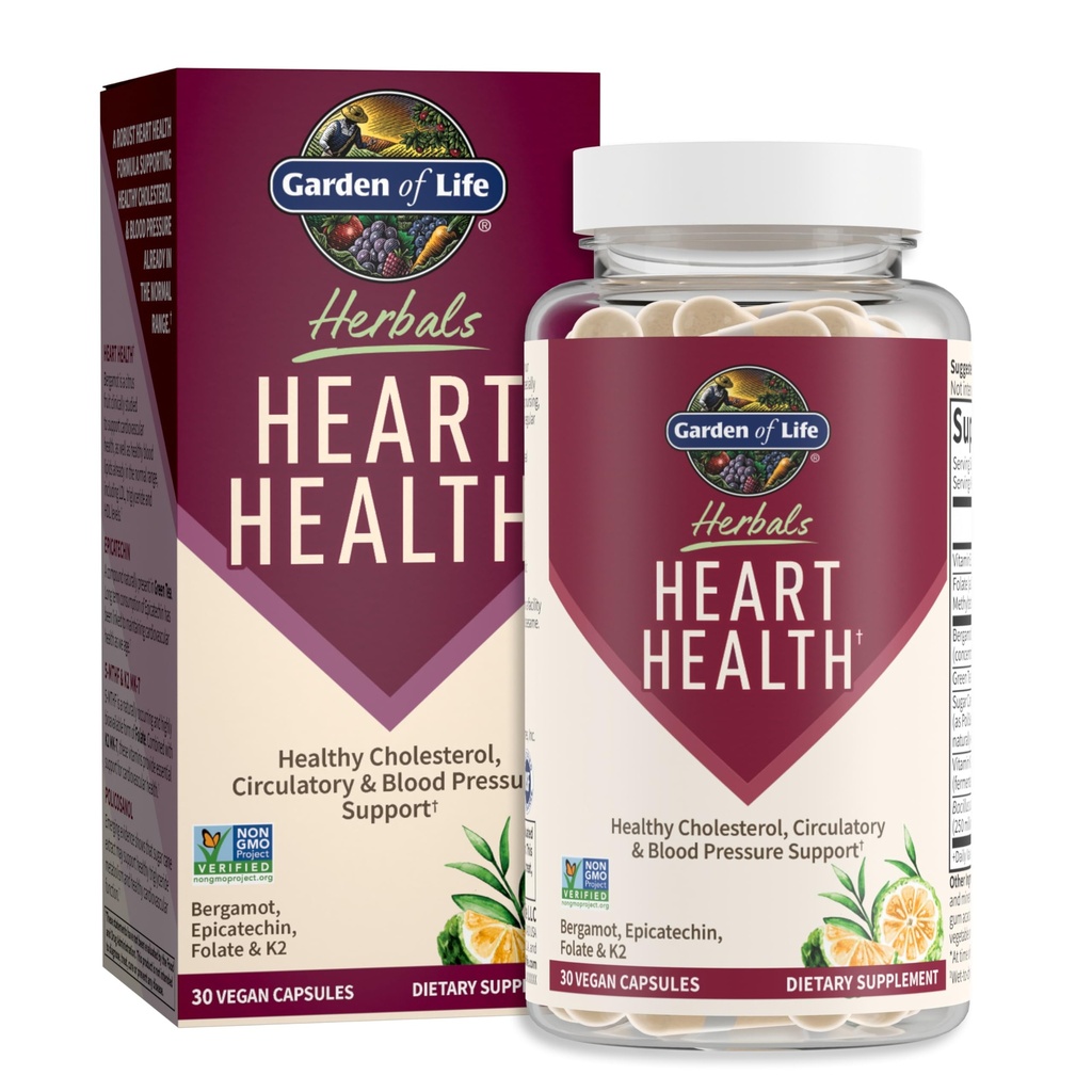 Life Herbals Heart Health Supplement with Folate, Bergamot, Green Tea & Vitamin E & K for Cholesterol, Circulatory & Blood Printing Support, Non-GMO, Gluten-Free, Citrus Flavor, 30 Hizmet