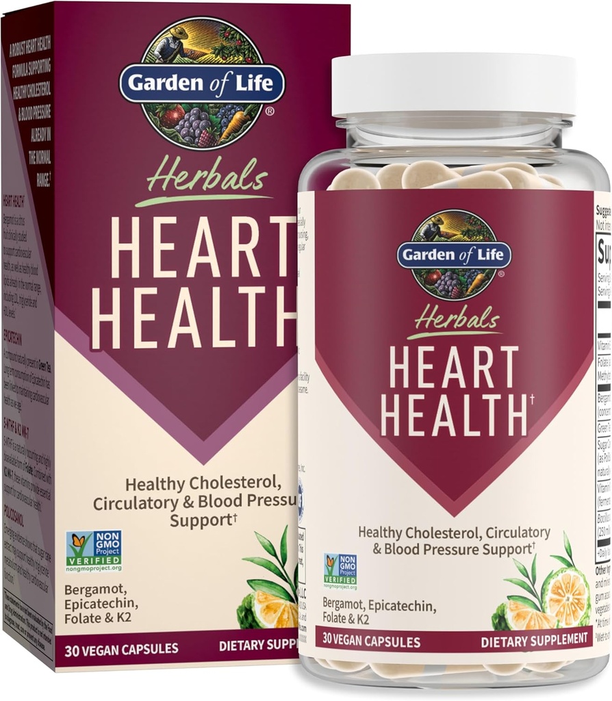 Life Herbals Heart Health Supplement with Folate, Bergamot, Green Tea & Vitamin E & K for Cholesterol, Circulatory & Blood Printing Support, Non-GMO, Gluten-Free, Citrus Flavor, 30 Hizmet