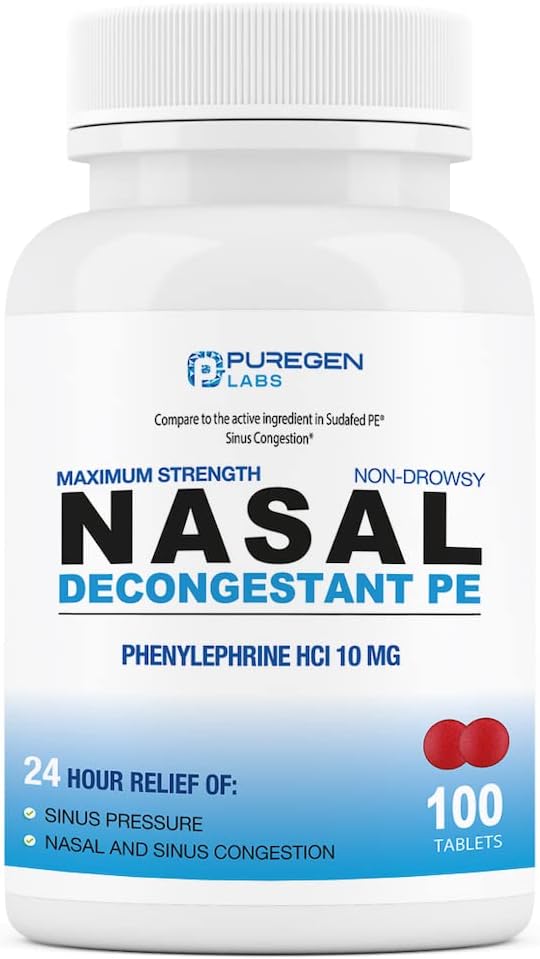 Puregen Labs Nasal Decongestant PE 100 Tabletler | Phenylephrine HCl 10 mg Tabletler | En Güçlü | Drowsy Nasal & Sinus Congestion Relief For Cold or Allergies (1)