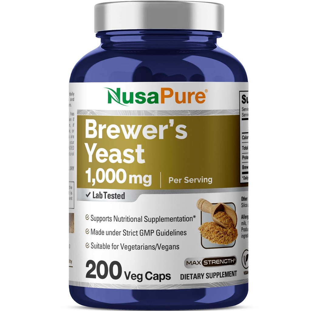 NusaPure Brewers Yeast 1000 mg 200 Vegetarian Caps (Non-GMO, Vegan)