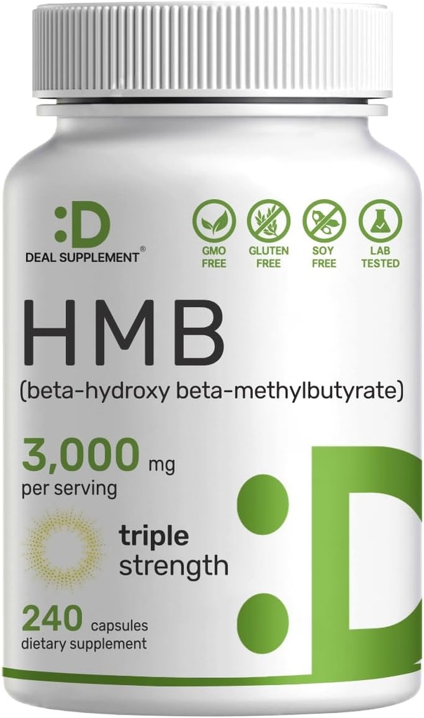 Ultra Strength HMB Supplements 3,000 mg Per Servis, 240 Capsules | Üçüncü Parti Test Edildi | Destekler Kas Büyüme, Retention & Lean Muscle Mass | Fast Workout Recovery