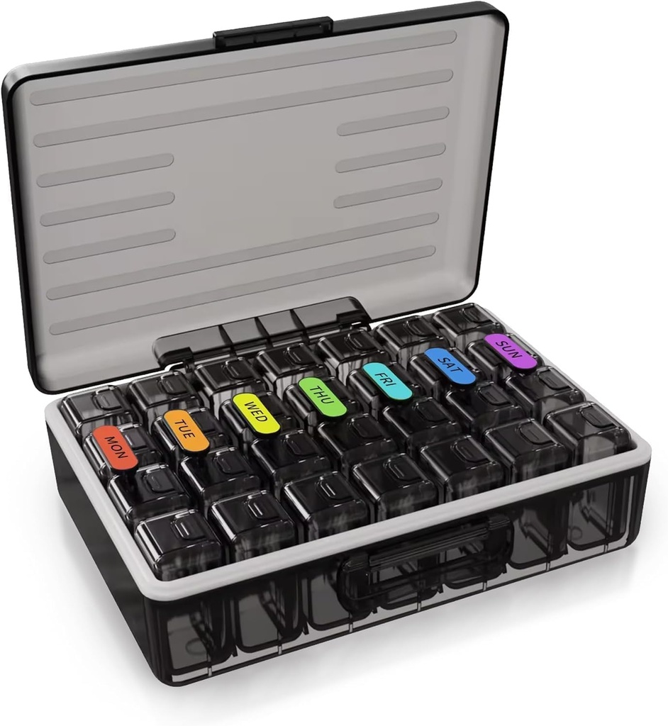 Haftalık Pill Organizer - Günlük İlaçlar için Büyük Kapasite Konteyner - Tabletler, Capsules, Softgels - Seyahat Dostu 7 Gün