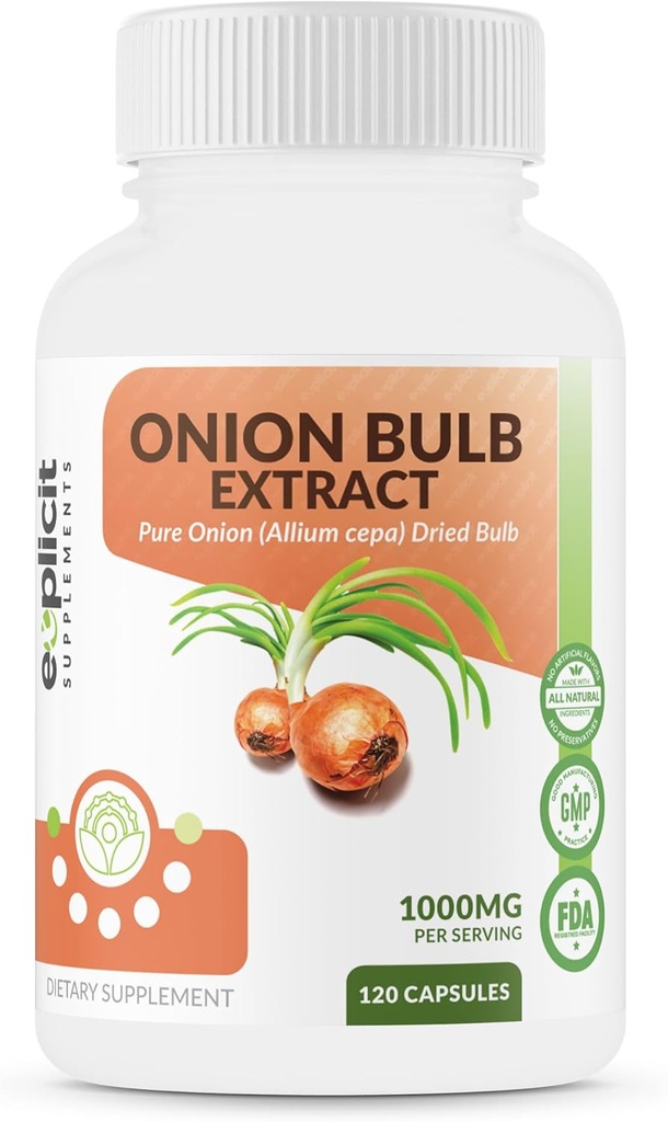 All Natural Onion Extract 1000mg - Dried Onion Bulb (Allium Cepa) Herbal Supplement - 120 Capsules