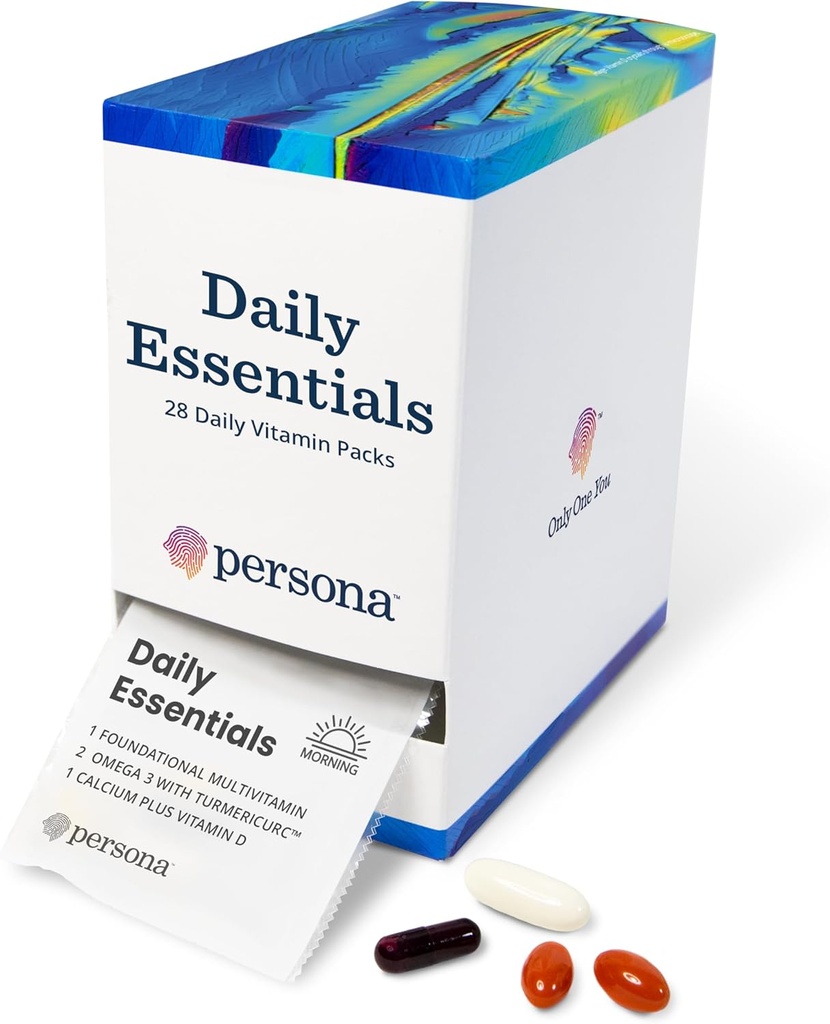 Persona Nutrition Daily Essentials Multivitamin Pack for Women & Men (28 Pack) – Περιλαμβάνει Ωμέγα 3 με Turmeric, Calcium, Vitamin D & Complete Adult Multivitamin
