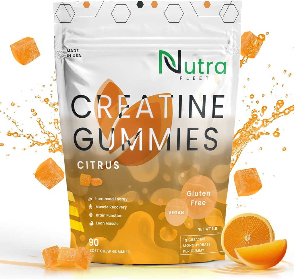 Creatine Monohydrate Gummies - 5g μασώμενη μονοένυδρη κοιλιά για άνδρες και γυναίκες - Αυξήστε τη δύναμη, οικοδόμος μυών - Ενισχύει την ενέργεια & Εστίαση - Χαμηλές θερμίδες, Vegan και χωρίς γλουτένη 