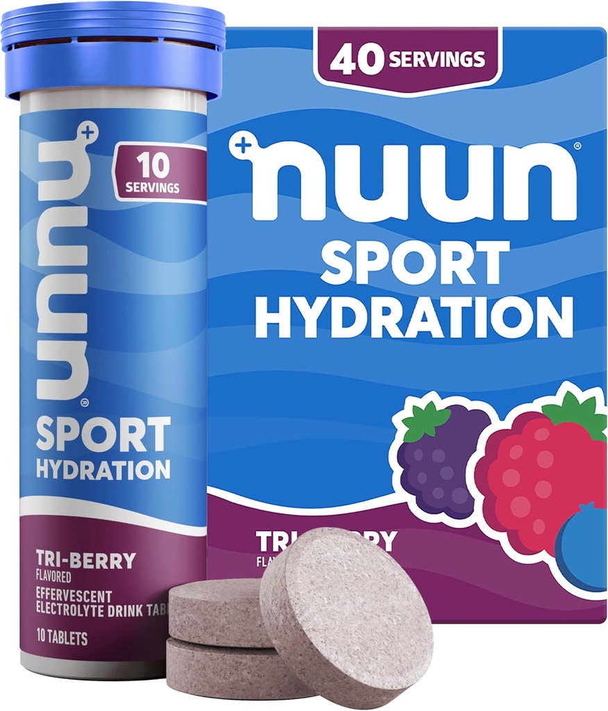 Nuun Sport Ηλεκτρολυτικά Δισκία με Μαγνήσιο, Ασβέστιο, Κάλιο, Χλωριούχο & Νάτριο, Χωρίς Γλουτένη & Vegan, Tri-berry, 4 Συσκευασία (40 Μερίδες Σύνολο)
