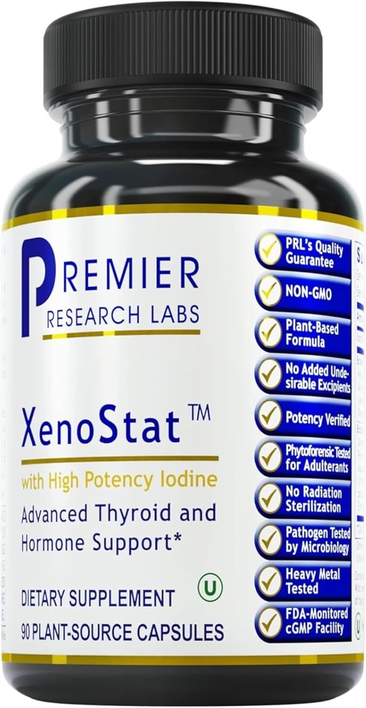 Premier Research Labs XenoStat - Tiroid Fonksiyonu ve Hormon Desteği - Chlorella, Hyssop Herb, Milk Thistle & Reishi Mushroom - Kosher - Vegan - 90 Plant-Kay Capsules