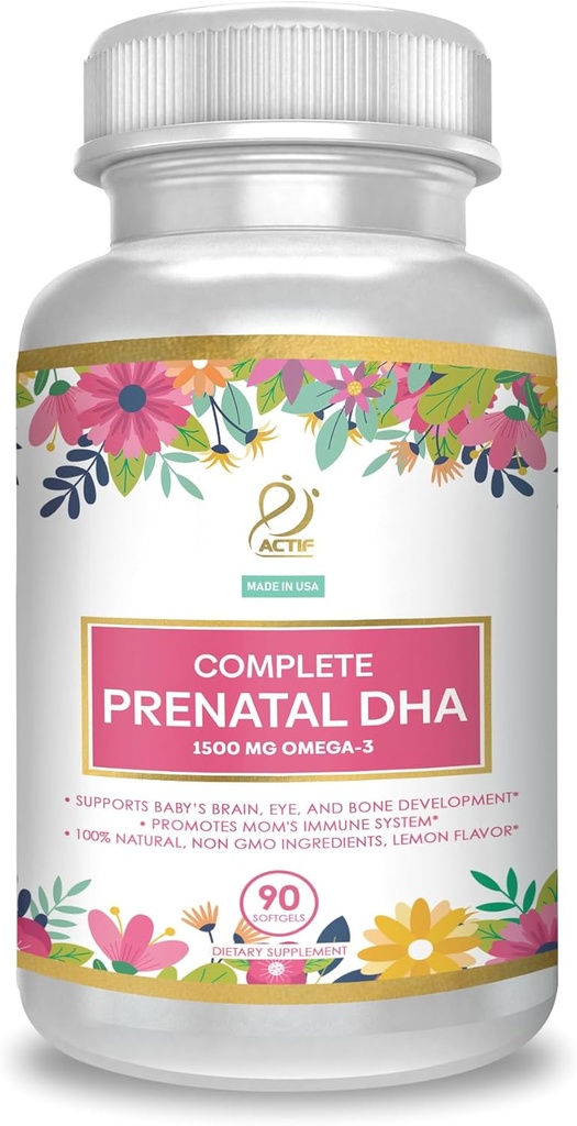 ACTIF, 1500 mg Omega-3 ile Prenatal DHA,% 100 Doğal, Organik DHA, EPA – Non-GMO, 90 Count