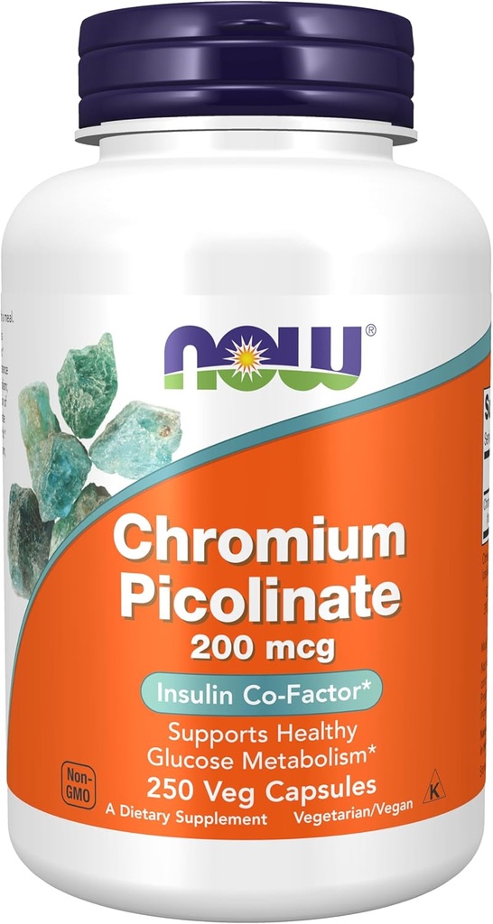 NOW Foods Supplements, Chromium Picolinate 200 mcg, Insulin Co-Factor*, 250 Veg Capsules