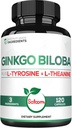 1000 mg Ginkgo Biloba, L-Tyrosine, L-Theanine - 2Month Supply - Support Focus, Mermory Function, Brain Health & Vision Quality Quality Quality