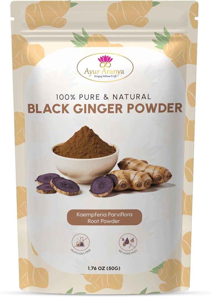 Ayur Aranya 100% Pure Black Ginger Toz 50g – Kaempferia Parviflora Root Toz – Doğal Stamina & Enerji ATM – Premium Quality, No Preservatives – Mix with Water, Juices, Smoothies or Tea