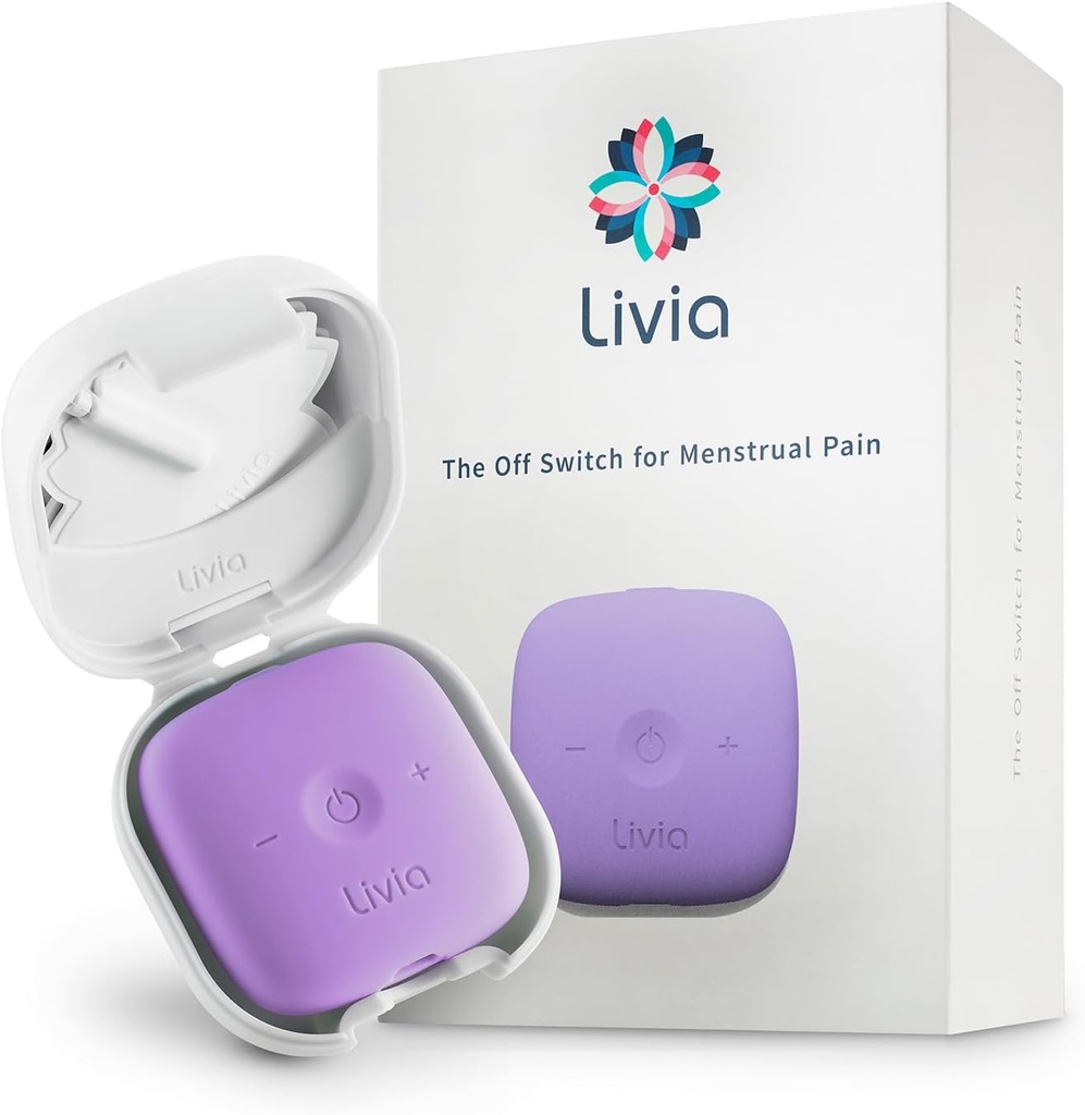Livia Menstrual Pain Relief Device, Lavender - Dönem Ağrısı için Off-Switch - Portreet - 12 Hours Battery - Pocket Kit with Stick-On Pads - The Go-to Travel Partner