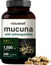 Mucuna Pruriens Capsules, Triple Strength 1500mg Per Servis, 1 Formula, Mucuna ve Ashwagandha, 240 Capsules, Potent Seed Extract, Pozitif Mood, Relaxation & Rest Support Support