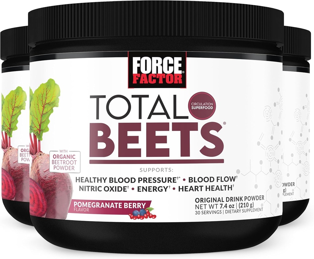 Force Factor Total Beets Drink Mix Superfood Powder με νιτρικά άλατα για την υποστήριξη της κυκλοφορίας, του οξειδίου του αζώτου, της ενέργειας, της αντοχής, και Stamina, Cardiaγγειακό συμπλήρωμα υγείας της καρδιάς, 90 εξυπηρετούν, 3-Pack