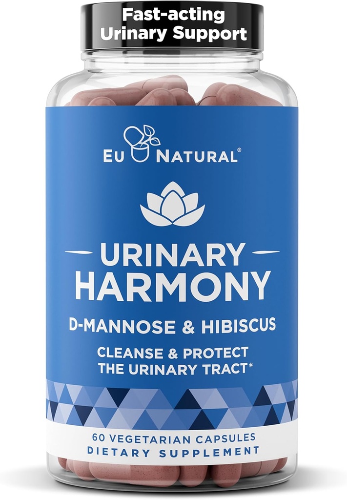 Urinary Harmony D-Mannose Supplement – Urinary Tract Health for Women – Cleans and Flushes The Urinary System – Potent Klinik Strength Formula with DMannose and Hibiscus – 60 Hızlı Acting Capsules