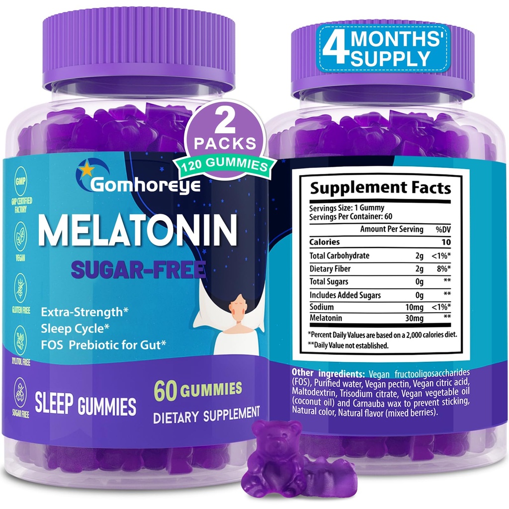 Melatonin Gummies 30 mg for Yetişkinler - Rahatlama ve Soothing için maksimum Güç Melatonin Gummies, Immune, Gut Health ve PH Balance, Sugar Free -120 Counts