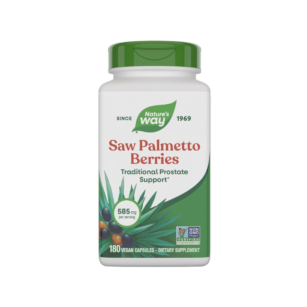 Nature's Way Saw Palmetto Berries, Traditional Prostate Support*, 585 mg ανά μερίδα, Μη ΓΤΟ Έργο Επαληθευμένο, Vegan, 180 κάψουλες