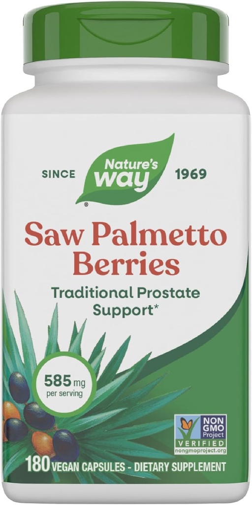Nature's Way Saw Palmettoges, Geleneksel Prostate Support*, hizmet başına 585 mg, Non-GMO Project TY, Vegan, 180 Capsules