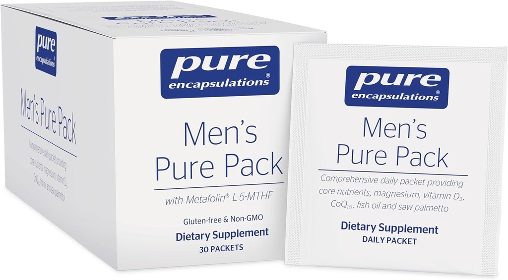 Pure Encapsulations Men's Pure Pack | Multivitamin/Mineral Kompleksi Magnezyum, D3, CoQ10 ve Omega-3 Fatty Asits* | 30 Packets