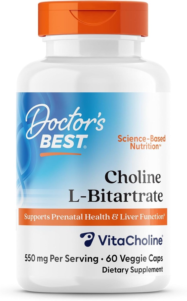 Doktor'un en iyi Choline L-Bitartrate (VitaCholine), Destekler Prenatal Health & Liver Function, Non-GMO, Gluten Free, Soy Free, Vegan 60 Veggie Caps