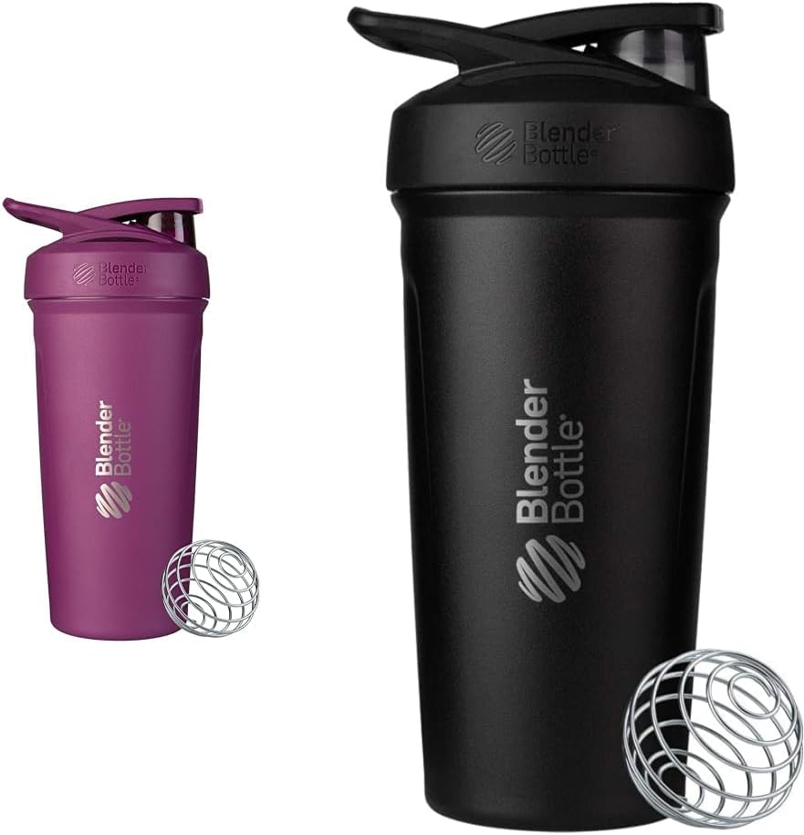 BlenderBottle 24Ounce paslanmaz Steel Shaker Cups with Wire Whisk, Plant and Black