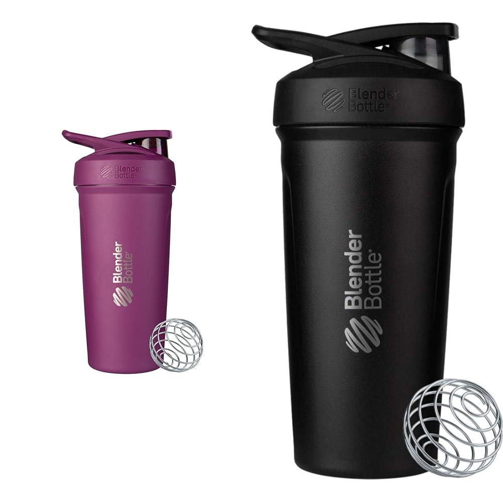 BlenderBottle 24Ounce paslanmaz Steel Shaker Cups with Wire Whisk, Plant and Black