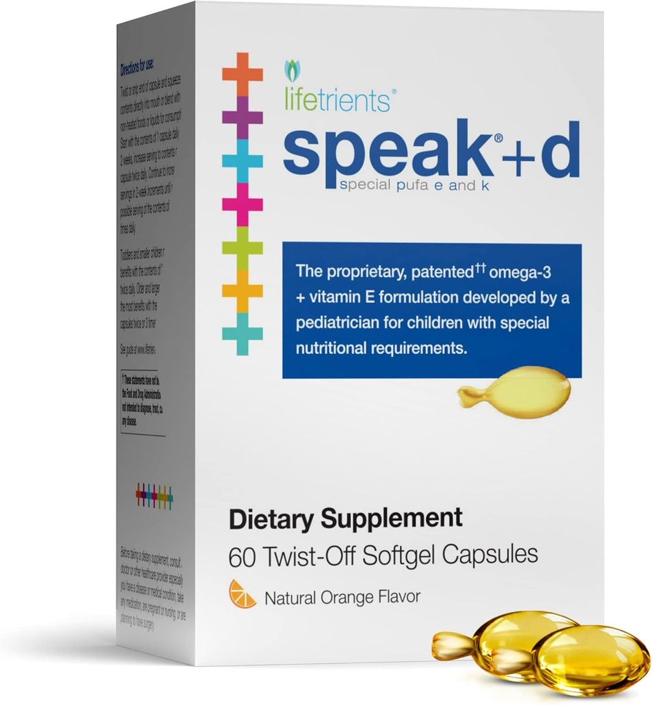 Lifetrients Speak+d Twist-Off Softgels – Natural Orange – 60 Softgels – Pediatrik Özel Beslenme Gereksinimleri Olan Çocukları Desteklemek – Omega-3 ile Geliştirilen, Vitamin E's & D3