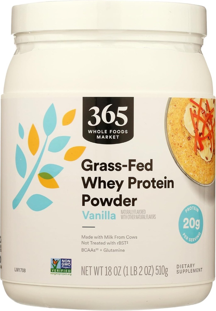 365 by Whole Foods Market, Grass-Fed Whey protein Toz, Vanilla Flavor, 18 Ounce