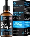 Saç Büyümesi için sıvı Collagen & Biotin Supplements - Biotin 10000mcg Collagen, 20000 Live Drops - Kadınlar ve Erkekler için Saç Vitaminleri, Skin ve Nail Güçlendirici - ABD'de Yapıldı, 2 floz