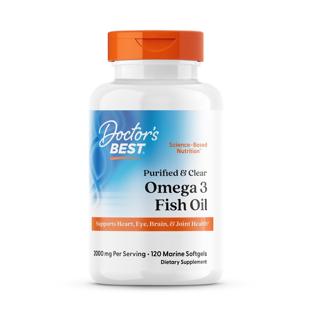 Doktor'un En İyi Purified & Clear Omega 3 Fish Oil with Goldenomega, Supports Heart, Eye, Brain, & Joint Health, Non-GMO, Gluten Free 120 Marine Softgels