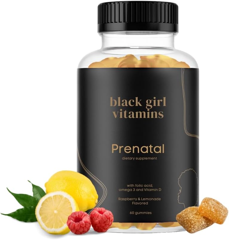 Siyah Kız Vitaminleri - Kemik Sağlığı Desteği için Folate ile Kadınlar için Prenatal Gummies, Gluten-Free, (Raspberry-Lemonade), 60ct