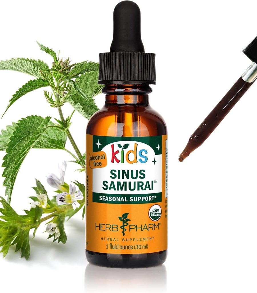 Herb Pharm Kids sertifikalı Alkol Özgür Sinus Samurai Sıvı Herbal Formula, Organik, 1 Fl Oz
