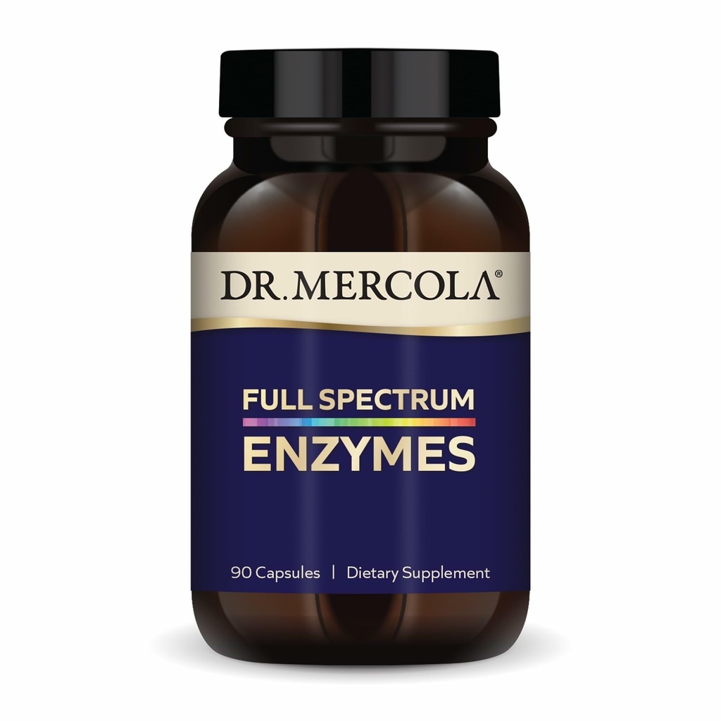 Δρ. Mercola Full Spectrum Enzymes - 22 Διαφορετικά Ένζυμα - Υποστηρίζει Digestive & Immune Health - Βοηθά Digest Carbohydrates, Fats, Proteins & Fiber - Μη ΓΤΟ, Χωρίς γλουτένη & Χωρίς σόγια - 90 κάψουλες