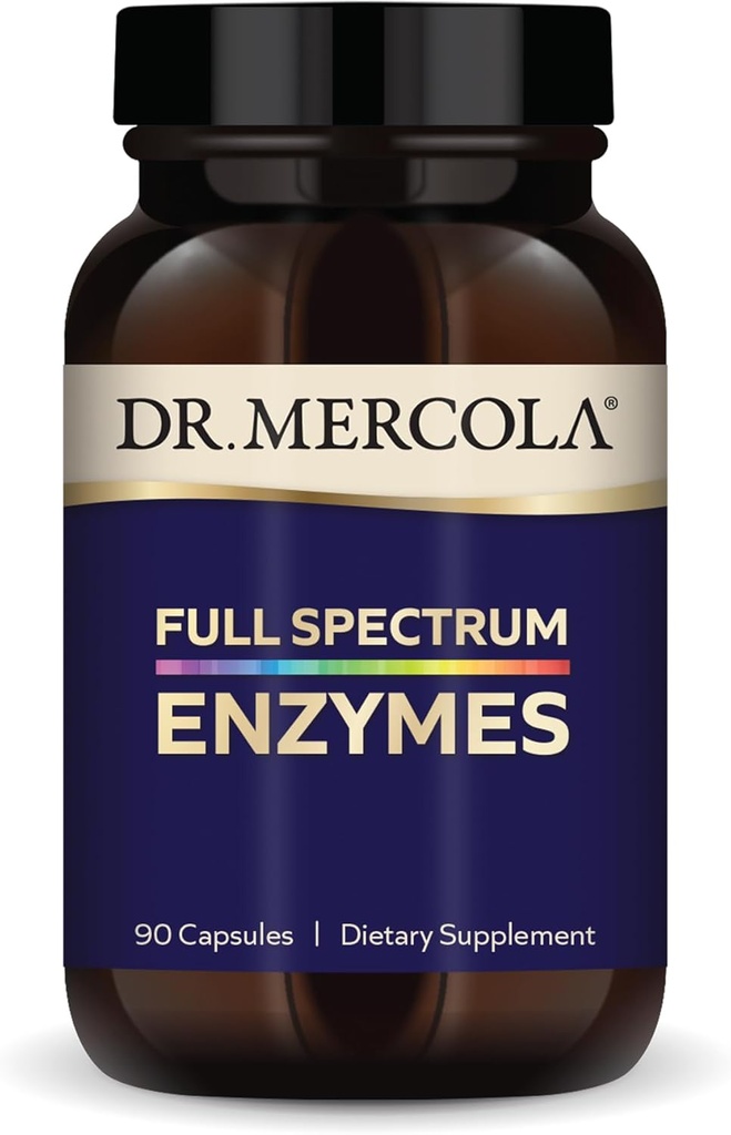 Dr. Mercola Full Spectrum Enzymes - 22 Farklı Enzymes - Destekler Digestive & Immune Health - Helps Digest Carbohidrats, Fats, Proteins & Fiber - Non-GMO, Gluten-Free & Soy-Free - 90 Capsules