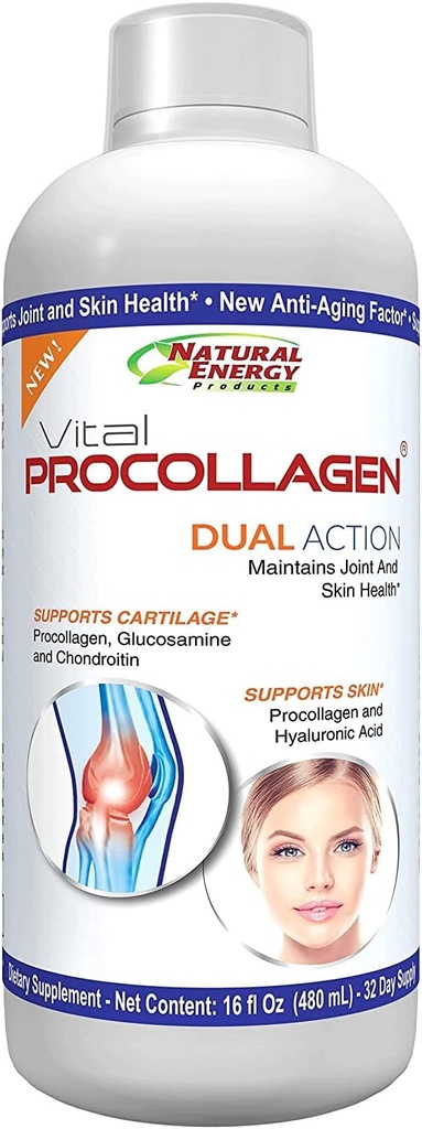 Φυσική ενέργεια Vital Procollagen - Υγρή υδρολυμένη πρωτεΐνη κολλαγόνου με υαλουρονικό οξύ και γλυκοζαμίνη Chondroitin Sulfate Αντιγηραντικό παράγοντα για άνδρες και γυναίκες 16oz 