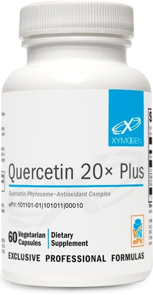 XYMOGEN Quercetin 20× Plus - Quercetin Συμπληρώματα - Καθημερινή Σύμπλεξη με βιταμίνη C, N-Acetyl-L-Cysteine & Nettles - Formated for αναπνευστική υποστήριξη - Vegan & Gluten-free (60 κάψουλες)