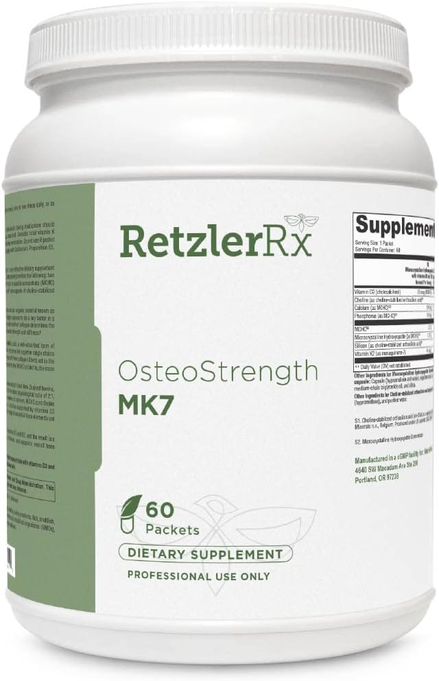 RetzlerRx® OsteoStrength MK-7 - Gelişmiş Bone Health Supplement - 60 Packets - MCHC (Ossopan 1100TM), D3, Vitamin K2, ch-OSA® - Supports Bone Mechanic & Strength