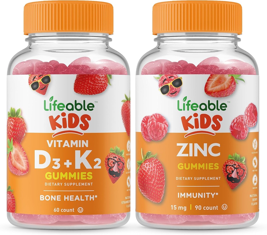 Lifeable Vitamin D3 + Vitamin K2 Çocuklar + çinko Çocuklar, Gummies Sche - Great Tasting, Vitamin Supplement, Gluten Free, GMO Free, Chewable Gummy