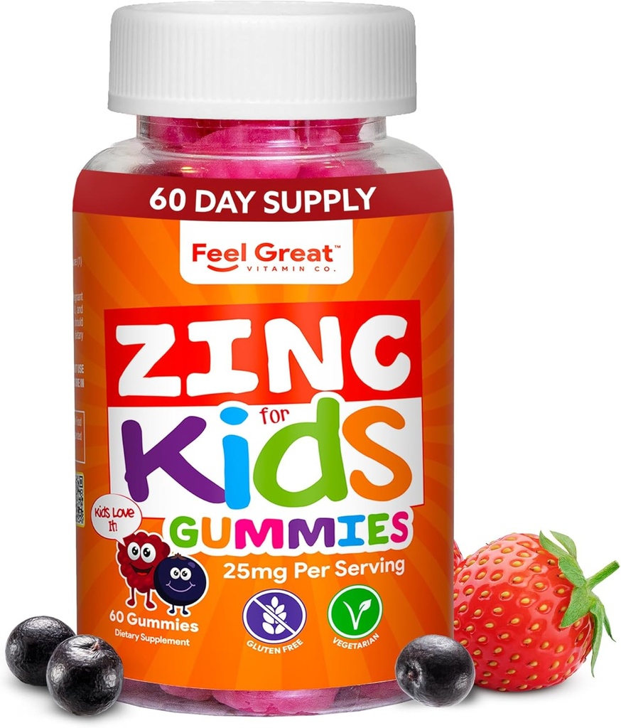 Çocuklar için Büyük Çinko Gummies Hissetin | Çocuğunuzun Yummy Kids Vitaminleri ile Immune Sistemi | Büyük Tasting Natural Flavor Gummy Supplement Vitamins | 60 Gummies
