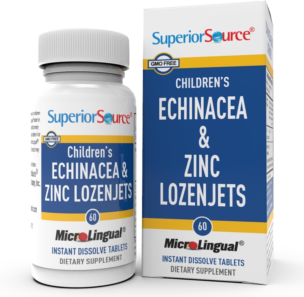 Superior Source Children's Echinacea & Bora Lozenjets - Herbal Immune Support for Kids - Non-GMO & Gluten-Free - Peppermint - 60 MicroLingual Dissolvable Tabletler