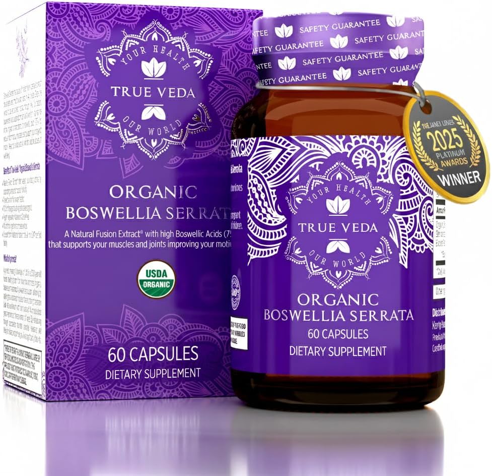 Organik Boswellia Extract Capsules - Boswellia Serrata Extract Capsules | USDA Organik Supplement | 5:1 Ekstraksiyon | Max Strength %75 Boswellic Acid | Boswellia Kompleks | 60 Vegan Boswellia Capsules