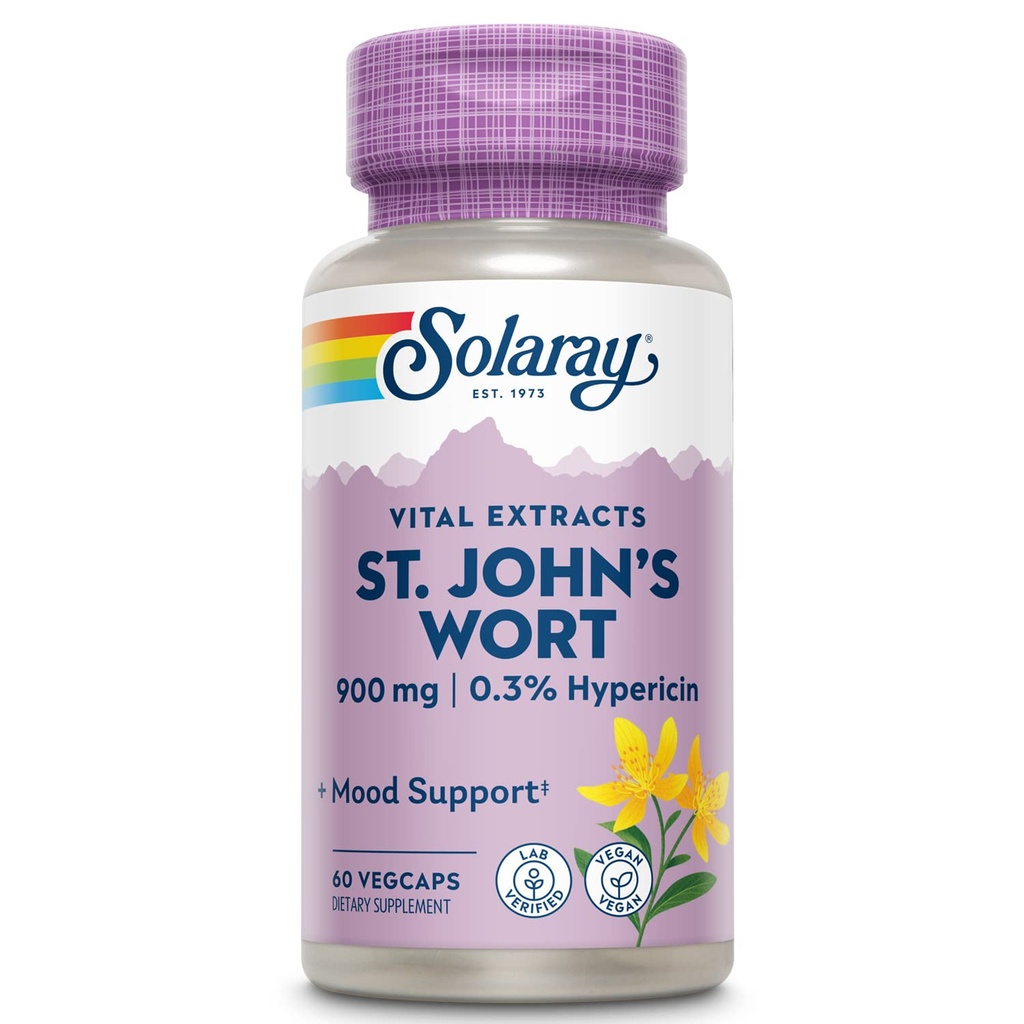SOLARAY St. Johns Wort Aerial Extract 450 mg Two Daily | Mood & Brain Health Support |% 0.3 Hypericin | 60ct, 30 Serv.