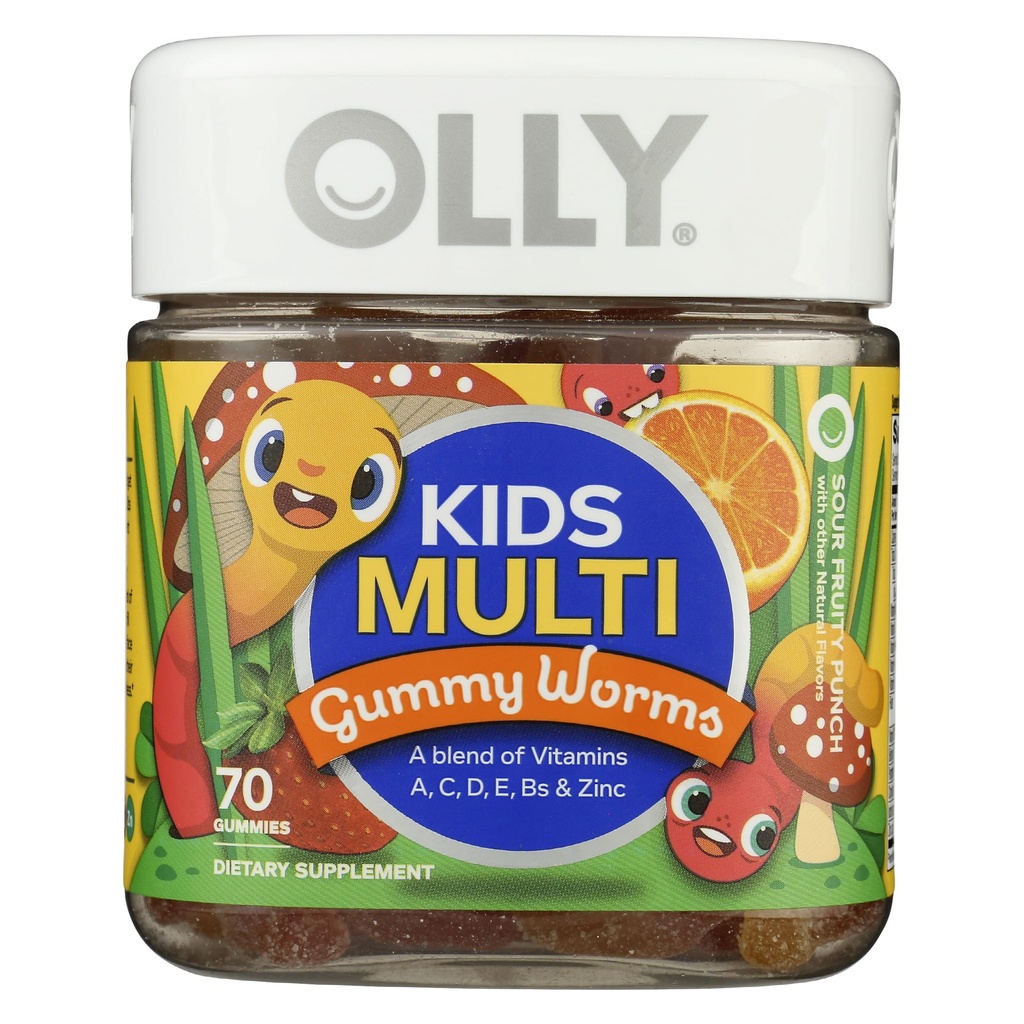 OLLY Kids Multivitamin Gummy Worms, Genel Sağlık ve Immune Support, Vitaminler ve Mineraller A, C, D, E, Bs ve çinko, Chewable Supplement, Sour Punch, 45 Day Supply - 70 Count