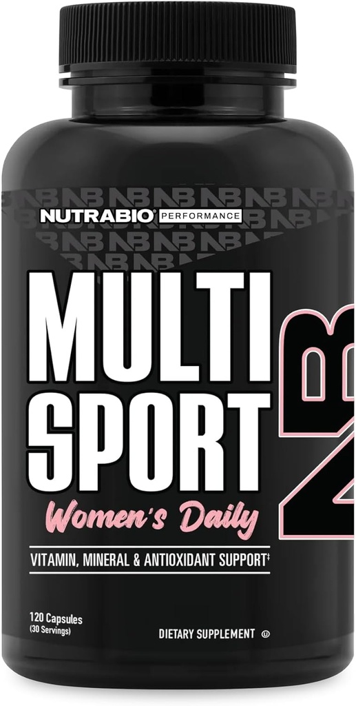 NutraBio Multisport for Women - Womens MultiVitamin - 33 Vitamin, Mineraller, Micronutrients - Antioksitlerde Zengin - Destekler Peak Athletic Performansı, Enerji, Metabolism (120 Sebze Kapsülleri)