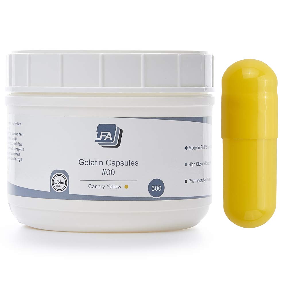 Boş Kapsüller Boyutu 00 - Sarı Renkli Gelatin - 500 Kont - Fits Capsule Capsule Ekle Tray - DIY Toz Supplement Pills için Kolay Snap - Sertifikalı Hell